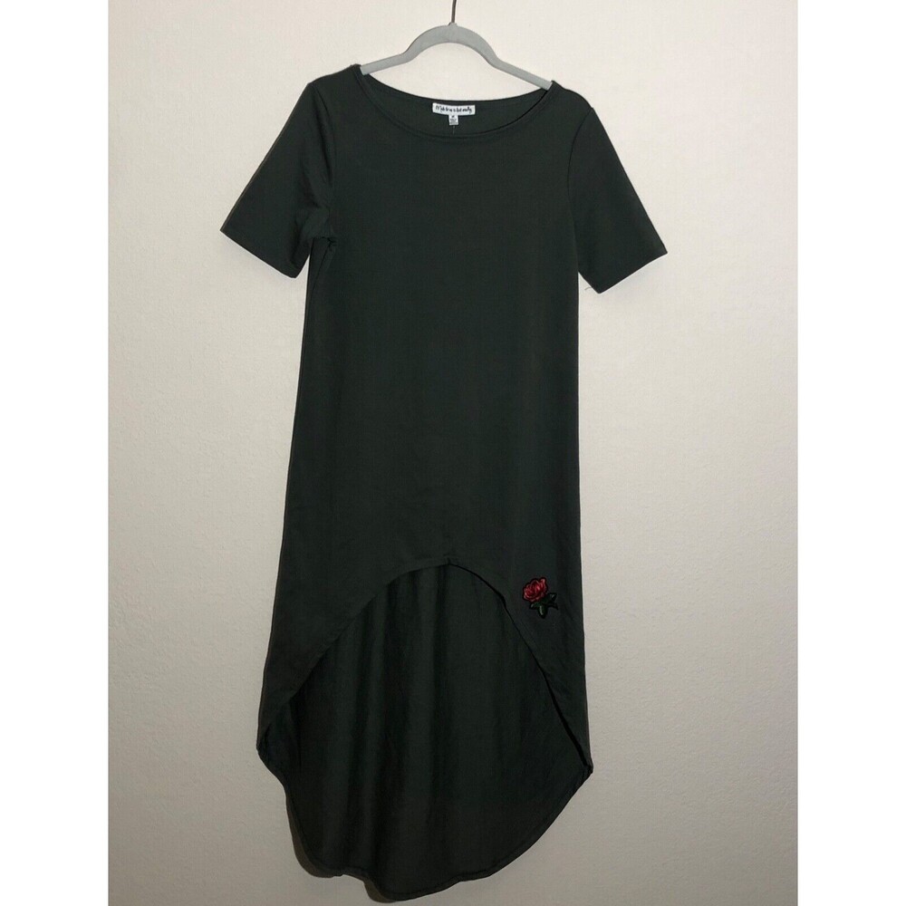 NWT  Made For Me To Look‎ Amazing Dress M Army Green Hi-Low Hem Embroidered SS